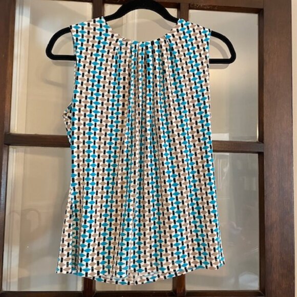 Calvin Klein Multi-Colored Geo-Print Sleeveless Blouse, Size PM - Picture 1 of 8